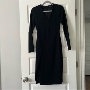 Theory V neck long sleeve black dress